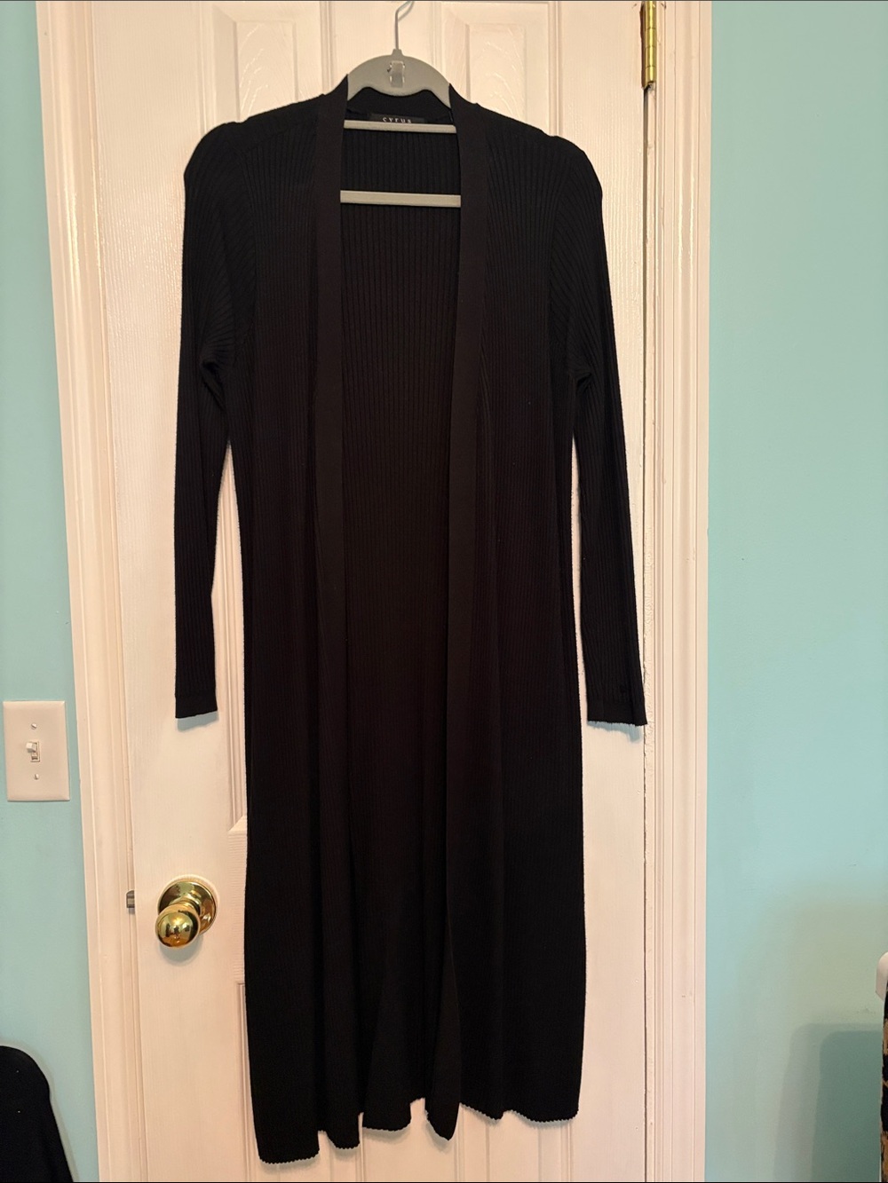 Apt. 9 Long Black Ribbed Open-Front Duster Cardigan